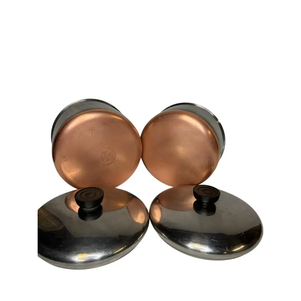 VTG Revereware 1801 copper bottom sauce pan pot Set 2 with lids Riverside USA